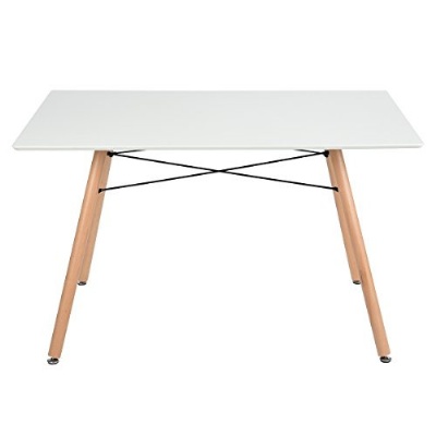 Solid wood leg white glossy rectangle dining table