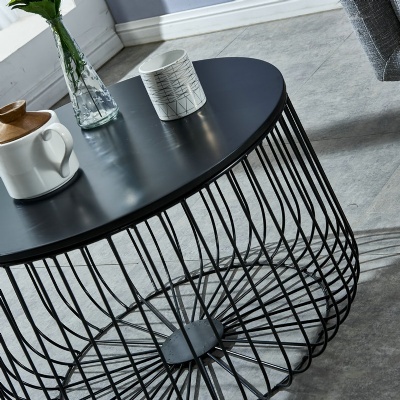 living room round black large metal storage basket