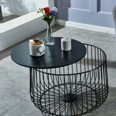 living room round black large metal storage basket
