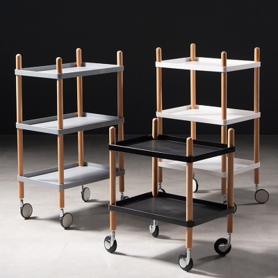 wood leg plastic trolley two layers rectangle coffee table with wheels